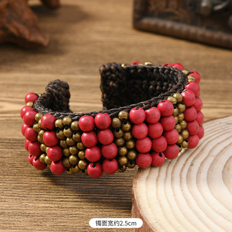 Wholesale Heavy weaving ethnic style natural stone bracelet Bohemian retro bracelet